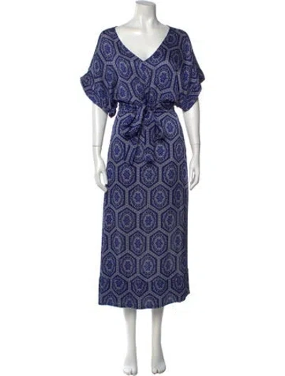 Pre-owned Misa Printed Long Dress W/ Tags In Blue