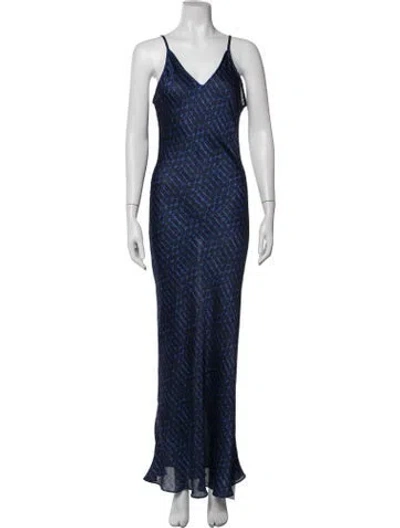 Pre-owned Misa Printed Long Dress W/ Tags In Blue