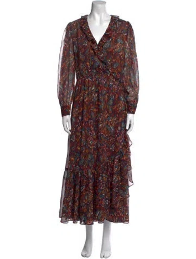 Pre-owned Misa Printed Long Dress W/ Tags In Brown