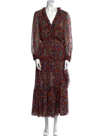 Pre-owned Misa Printed Long Dress W/ Tags In Brown