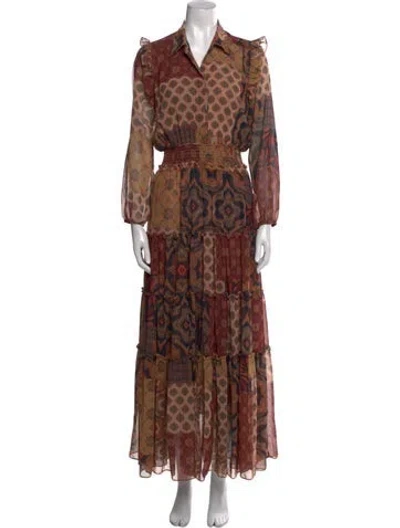 Pre-owned Misa Printed Long Dress W/ Tags In Brown