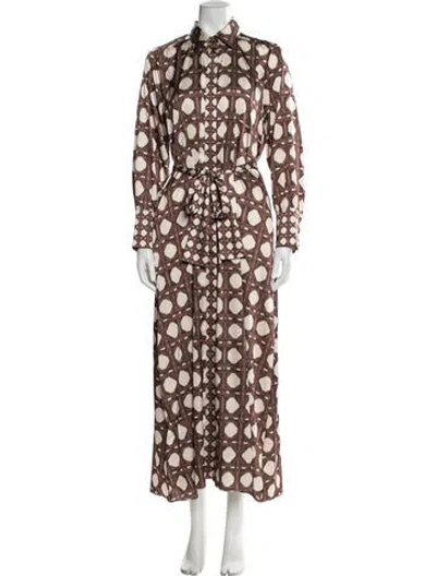Pre-owned Misa Printed Long Dress W/ Tags In Brown