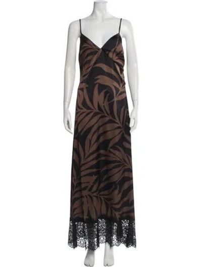 Pre-owned Misa Printed Long Dress W/ Tags In Brown