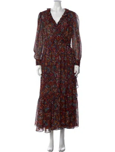 Pre-owned Misa Printed Long Dress W/ Tags In Brown