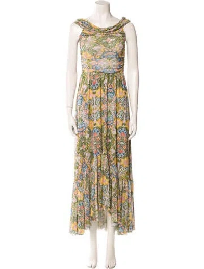 Pre-owned Misa Printed Long Dress W/ Tags In Green