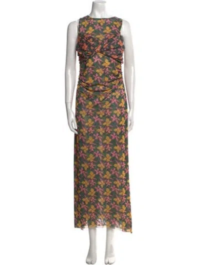 Pre-owned Misa Printed Long Dress W/ Tags In Green