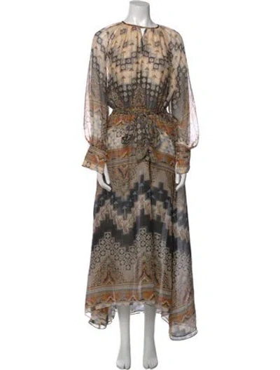 Pre-owned Misa Printed Long Dress W/ Tags In Neutral
