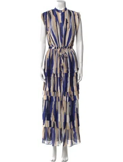 Pre-owned Misa Printed Long Dress W/ Tags In Neutral