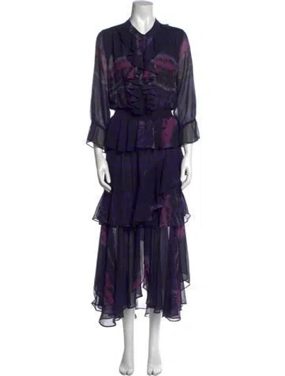 Pre-owned Misa Printed Long Dress W/ Tags In Purple