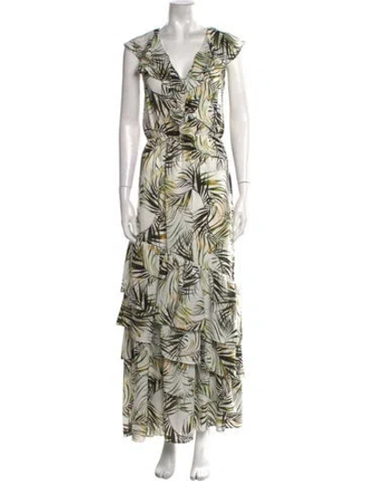Pre-owned Misa Printed Long Dress W/ Tags In White