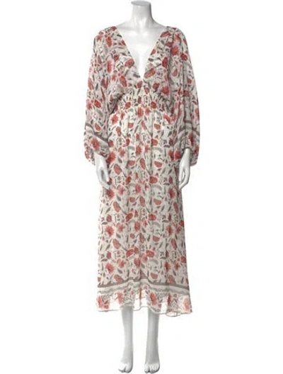 Pre-owned Misa Printed Long Dress In White