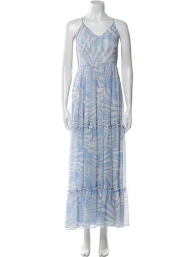 Pre-owned Misa Printed Long Dress In White