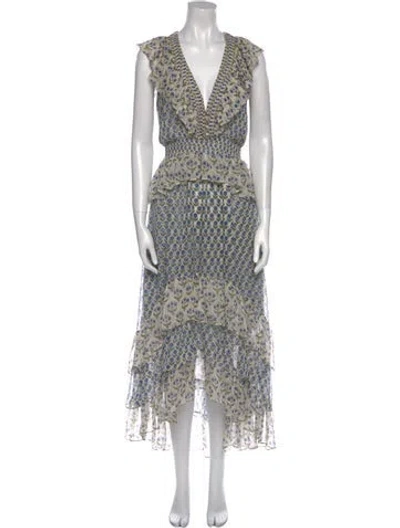 Pre-owned Misa Printed Long Dress In White