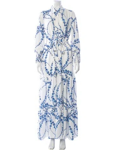 Pre-owned Misa Printed Long Dress In White