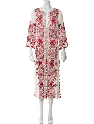 Pre-owned Misa Printed Long Dress In White