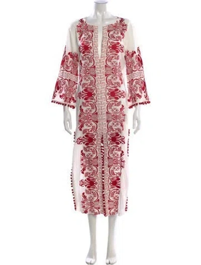 Pre-owned Misa Printed Long Dress In White