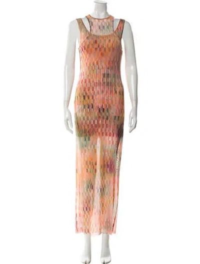 Pre-owned Misa Printed Long Skirt In Orange