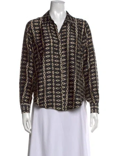 Pre-owned Misa Printed Long Sleeve Blouse In Black