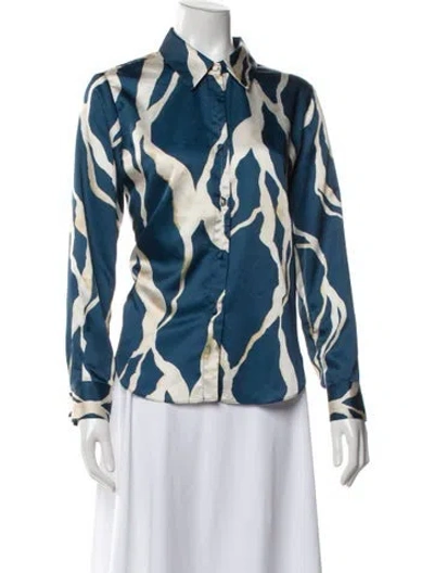 Pre-owned Misa Printed Long Sleeve Blouse In Blue