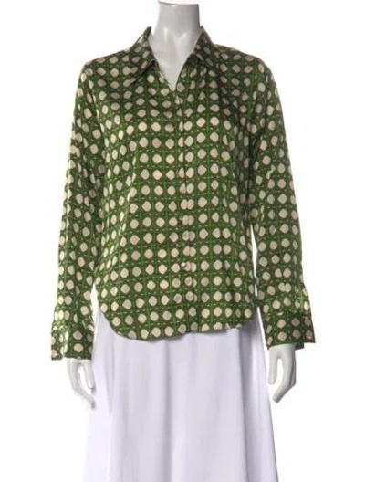 Pre-owned Misa Printed Long Sleeve Blouse In Green