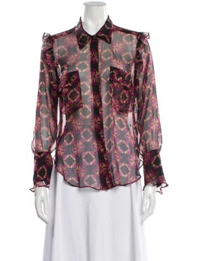 Pre-owned Misa Printed Long Sleeve Blouse In Multi