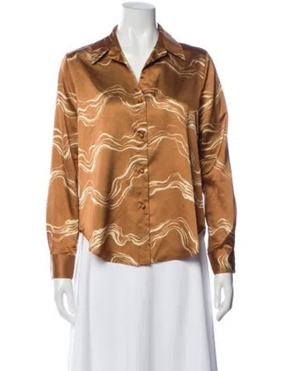 Pre-owned Misa Printed Long Sleeve Blouse W/ Tags In Brown