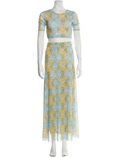 Pre-owned Misa Printed Mesh Accents Skirt Set In Multi