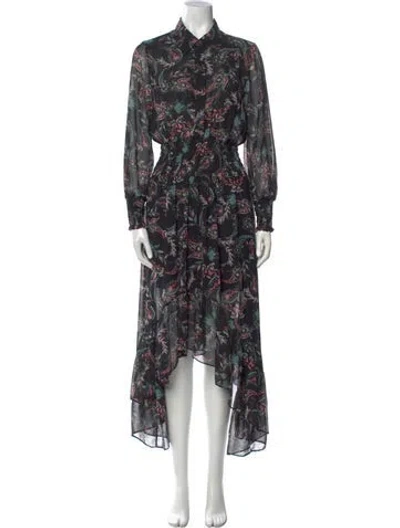 Pre-owned Misa Printed Midi Length Dress In Black