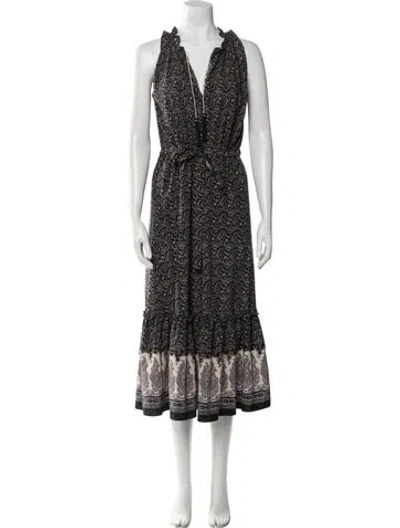 Pre-owned Misa Printed Midi Length Dress In Black