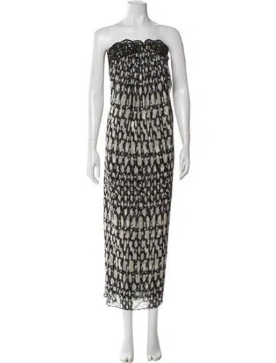 Pre-owned Misa Printed Midi Length Dress In Black