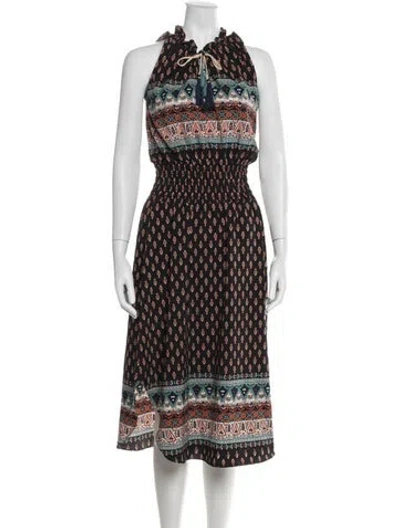 Pre-owned Misa Printed Midi Length Dress In Black