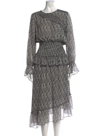 Pre-owned Misa Printed Midi Length Dress In Black