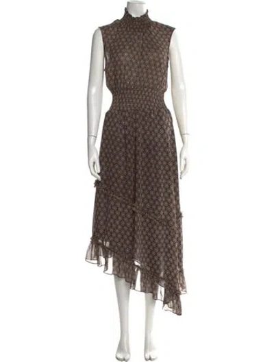 Pre-owned Misa Printed Midi Length Dress In Black