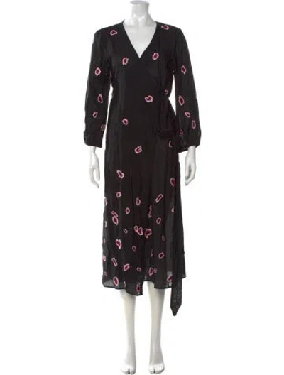 Pre-owned Misa Printed Midi Length Dress In Black