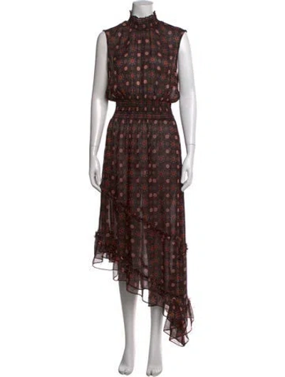 Pre-owned Misa Printed Midi Length Dress In Black
