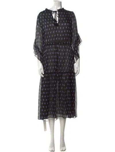 Pre-owned Misa Printed Midi Length Dress In Black