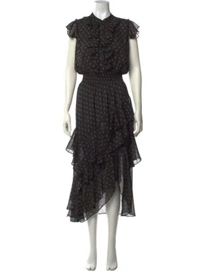 Pre-owned Misa Printed Midi Length Dress In Black