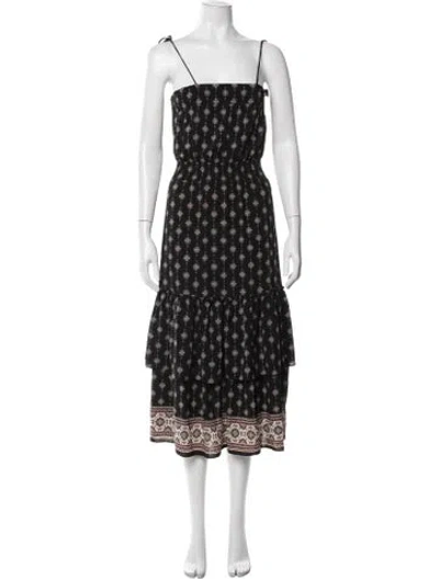 Pre-owned Misa Printed Midi Length Dress In Black