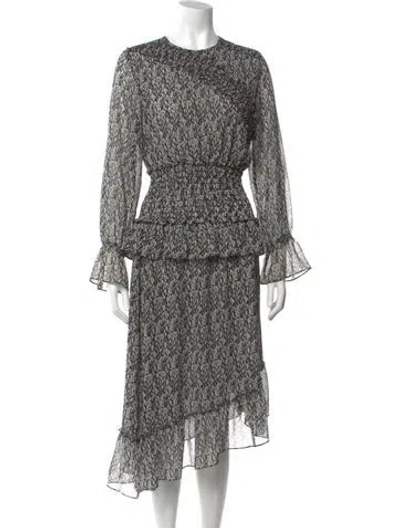 Pre-owned Misa Printed Midi Length Dress In Black