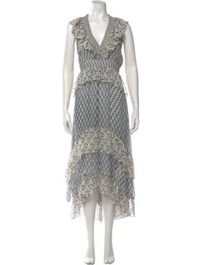 Pre-owned Misa Printed Midi Length Dress In Blue