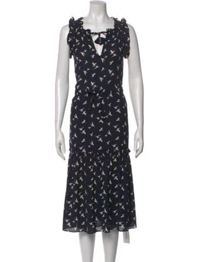 Pre-owned Misa Printed Midi Length Dress In Blue