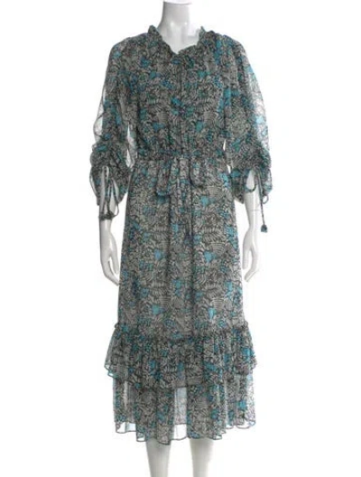 Pre-owned Misa Printed Midi Length Dress In Blue