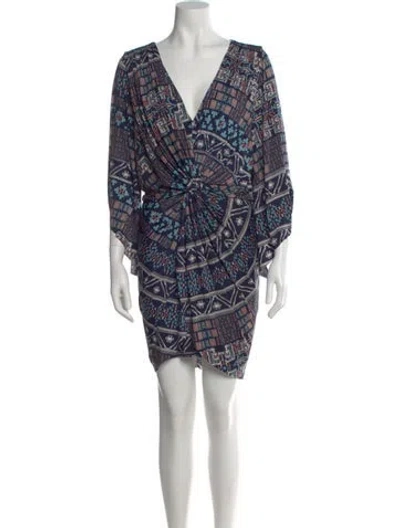Pre-owned Misa Printed Midi Length Dress In Blue