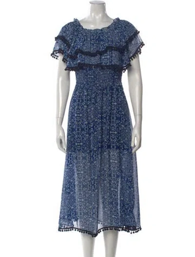 Pre-owned Misa Printed Midi Length Dress In Blue