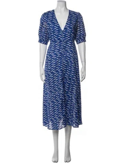 Pre-owned Misa Printed Midi Length Dress In Blue