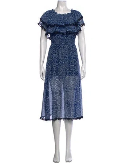 Pre-owned Misa Printed Midi Length Dress In Blue