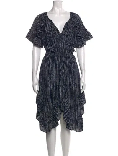 Pre-owned Misa Printed Midi Length Dress In Blue