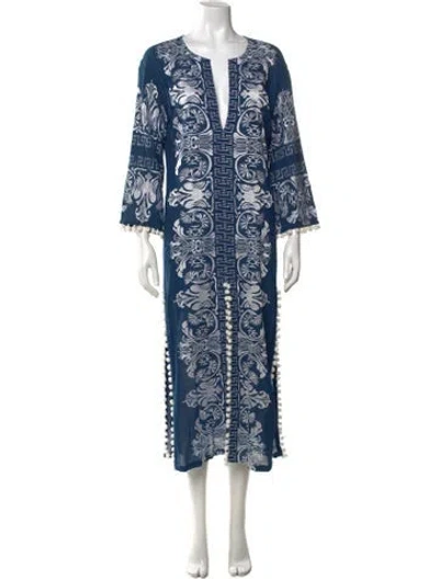Pre-owned Misa Printed Midi Length Dress In Blue