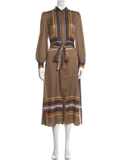Pre-owned Misa Printed Midi Length Dress In Brown