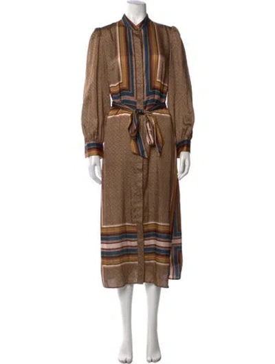 Pre-owned Misa Printed Midi Length Dress In Brown